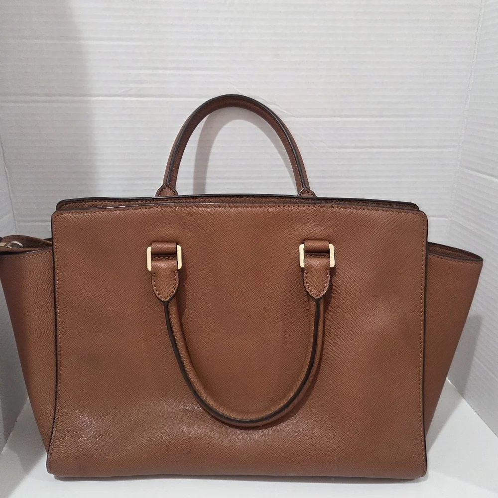 Michael Michael Kors Selma Large Leather Satchel Bag Luggage Brown AUTHENTC